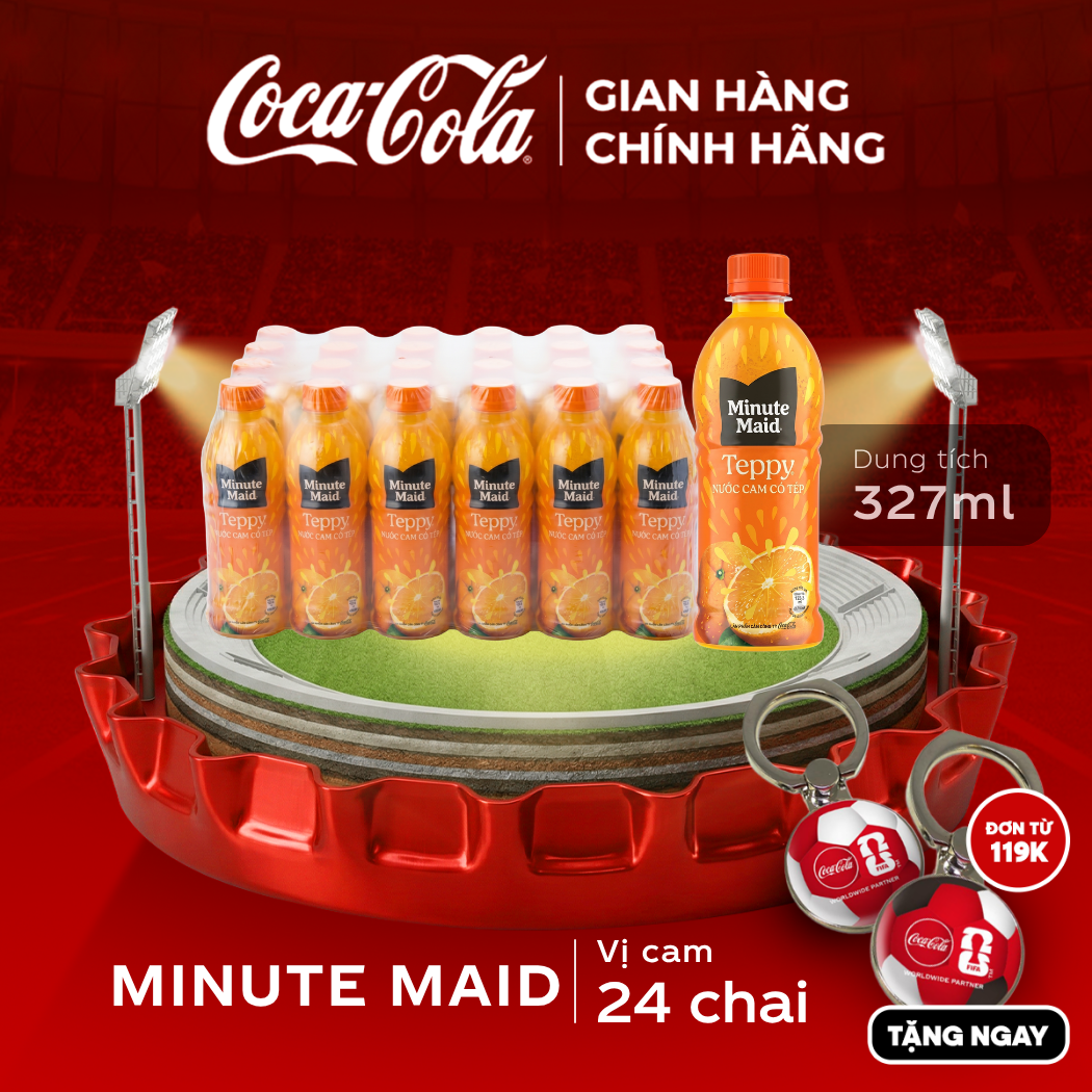 [SIÊU SALE ] Thùng/Lốc 24 Chai Thực phẩm bổ sung Minute Maid Teppy Nước cam có tép 327ml/Chai Sale 25.05 Coca-Cola Chính Hãng_LD