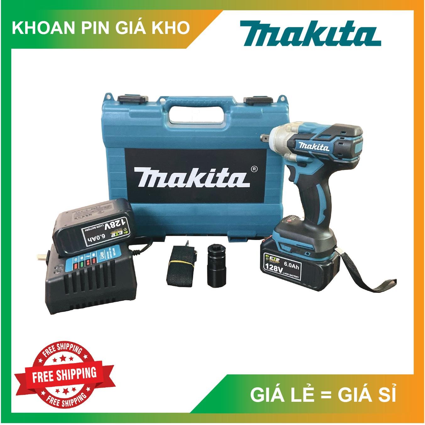 Máy siết bulong makita 128v, máy bắt vít makita, máy khoan búa cầm tay không chổi than cao cấp