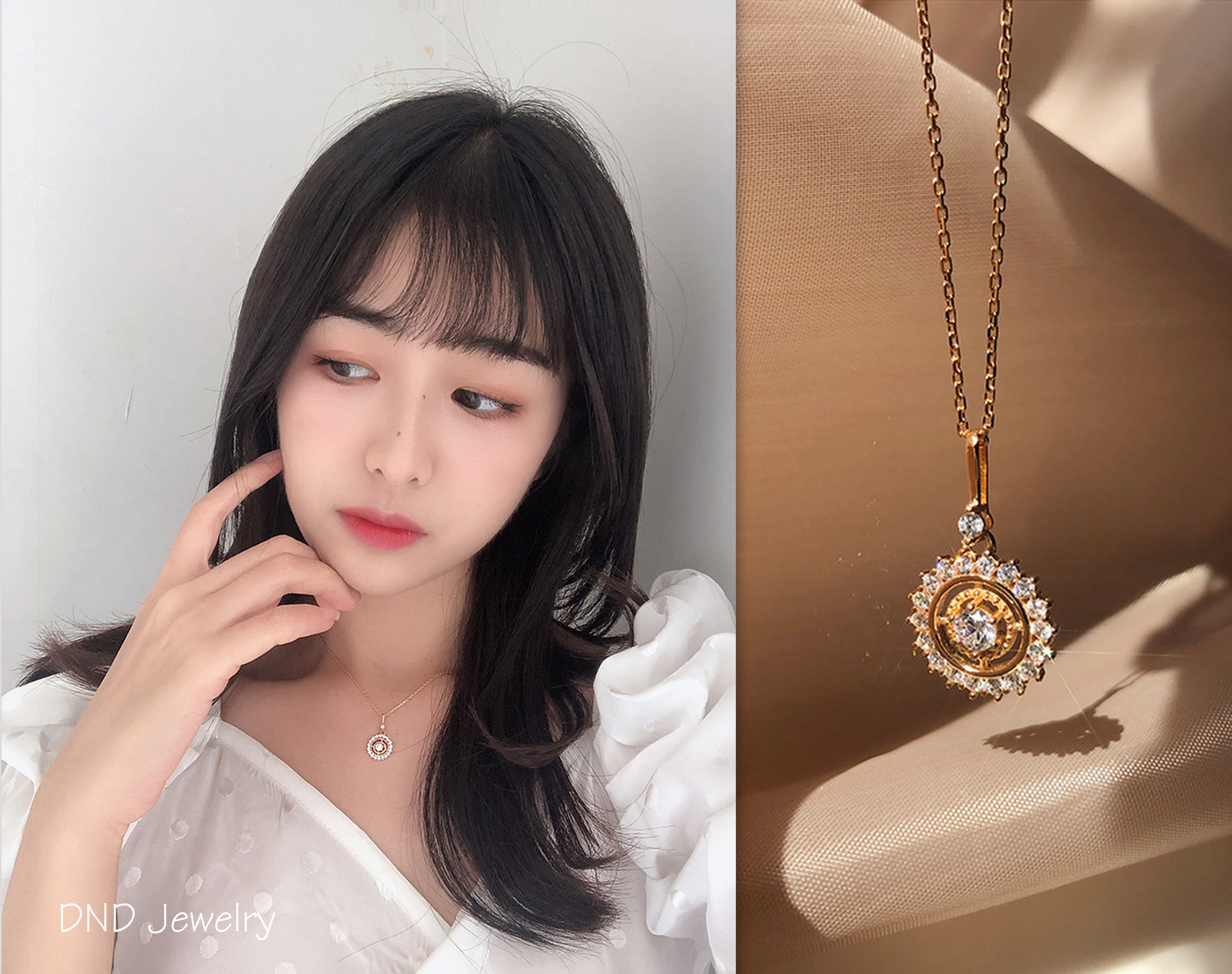 Vòng cổ bạc mạ vàng ánh kim lấp lánh sang trọng, Dây chuyền nữ sợi mảnh hình mặt trời thời trang hàn quốc, chất lượng bạc S925
