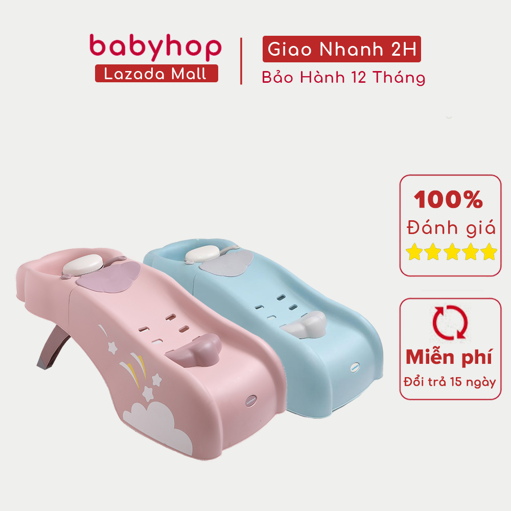 Ghế gội đầu Babyhop thiết kế 2 màu Xanh/Hồng cho bé từ 5 tháng đến 12 tuổi cỡ đại, có thể chịu lực đến 75kg có tay vịn, 3 nấc điều chỉnh, gấp gọn dễ dàng khi không sử dụng - Ghế gội đầu