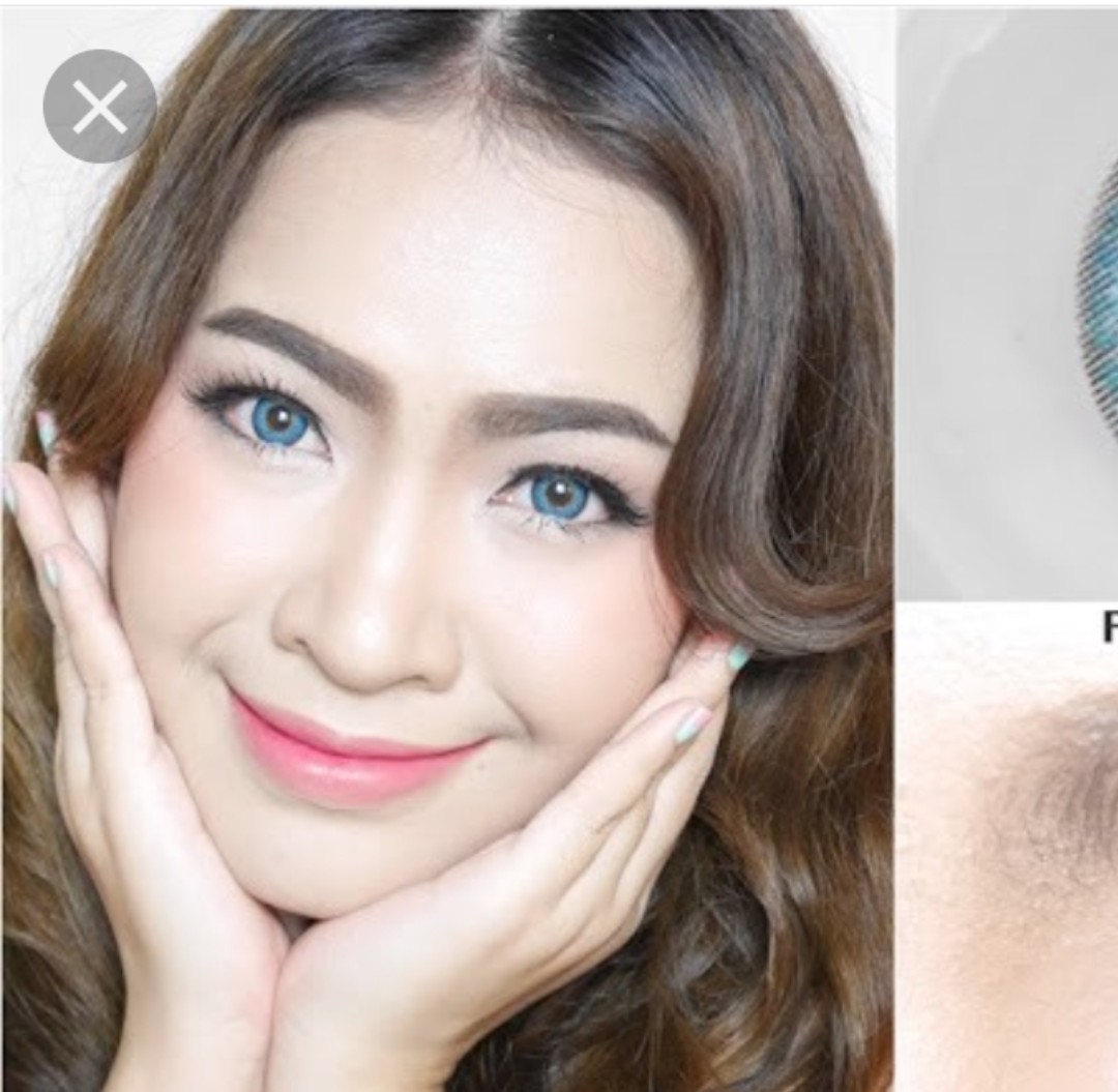 Lens - Kính áp tròng xanh tây giãn tròng o độ tặng kèm khay đựng  Lens dùng 12 tháng) đeo êm, lên màu đẹp, không cộm - Hana lens