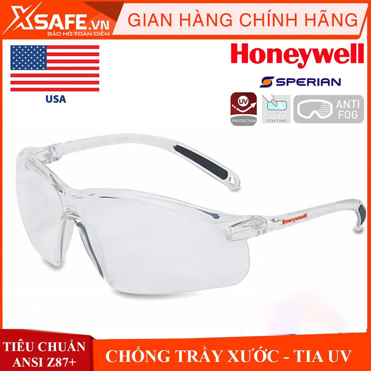 Kính bảo hộ lao động HONEYWELL A700kính phòng dịch Mắt kính chống bụi chống trầy xước chống đọng sương tia cực tím