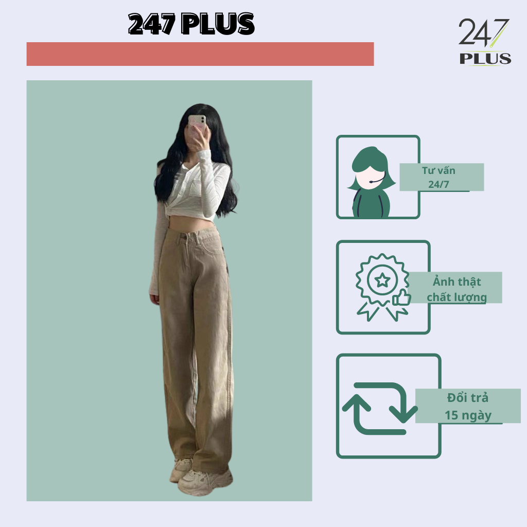 Quần kaki ống đứng dáng dài tôn dáng (mày nâu tây) 247Plus