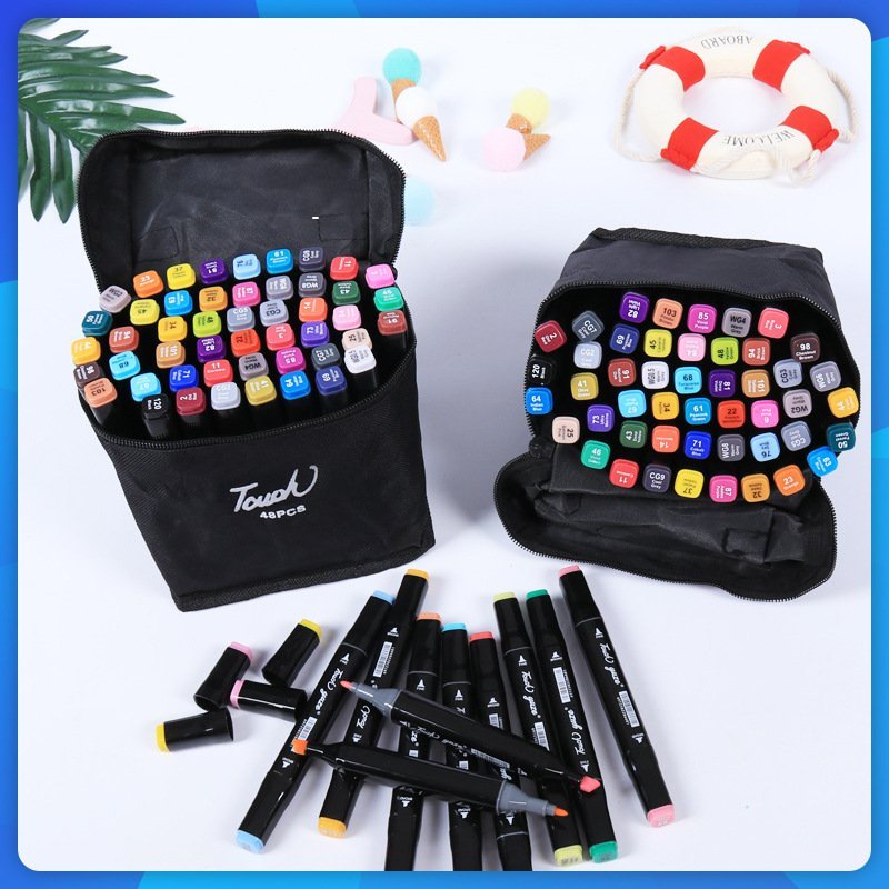 Bộ bút màu-bút dạ 48 chi tiết cho bé tập tô bút màu touch mark cool coco pison marker có túi đựng