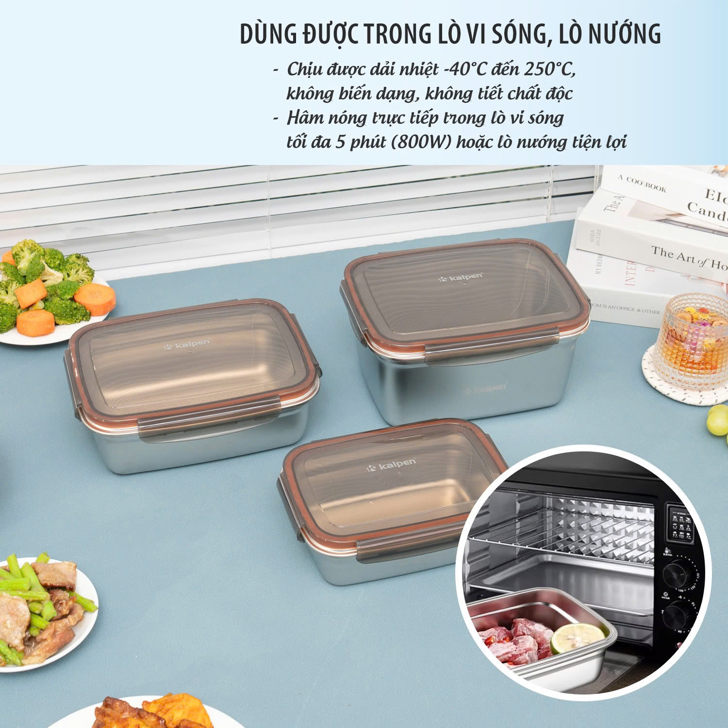 Hộp Inox bảo quản thực phẩm dùng trong lò vi sóng Kalpen I6/I7/I8- chuẩn chính hãng