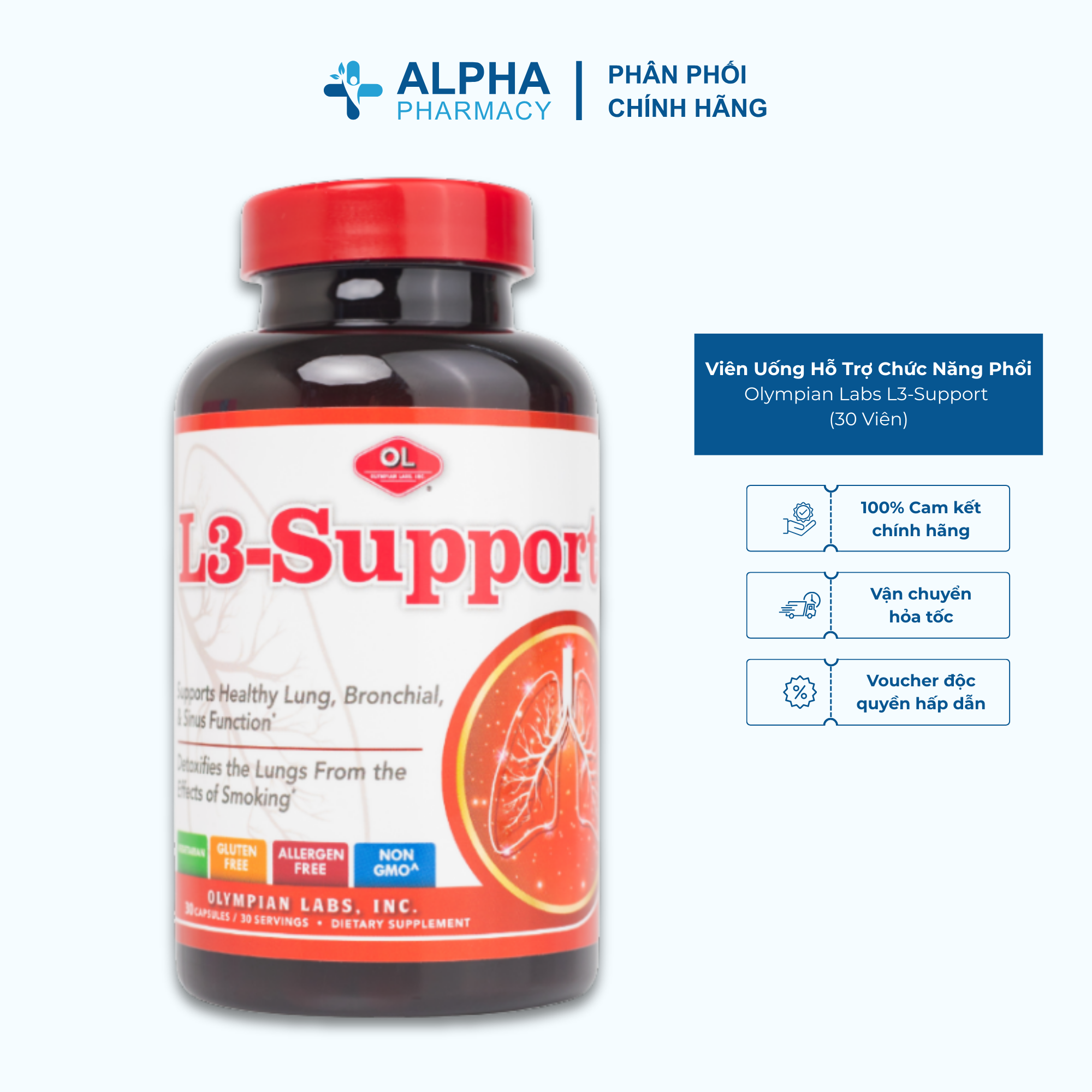 Viên Uống Hỗ Trợ Chức Năng Phổi Olympian Labs L3-Support Phế Quản Và Xoang - 30 Viên