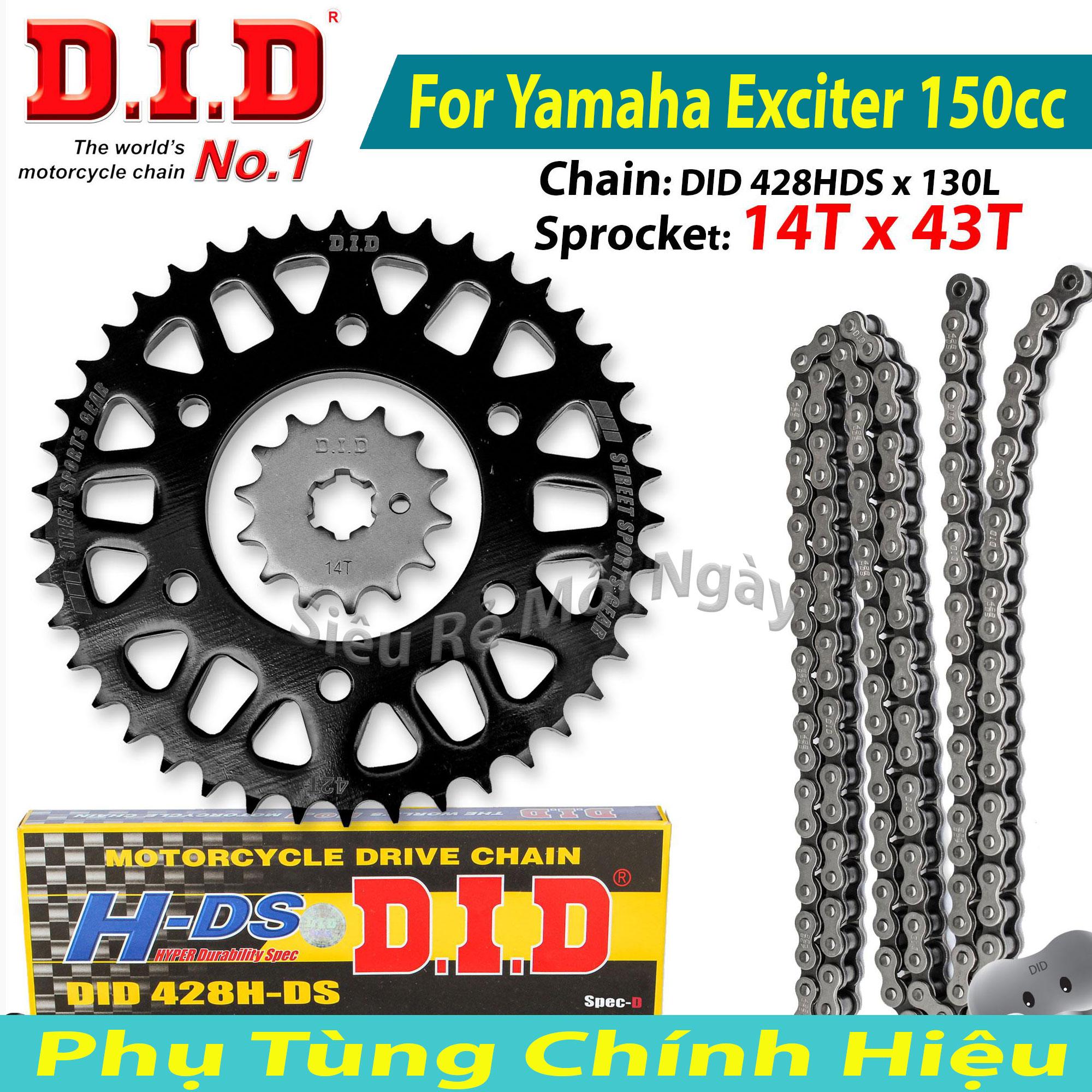 [HCM]Bô Nhông Sên Dĩa DID Exciter 150cc Độ Lên Dĩa 43T – Sên DID đen 130L 9Ly Nhật Bản ( 14T x 43T )