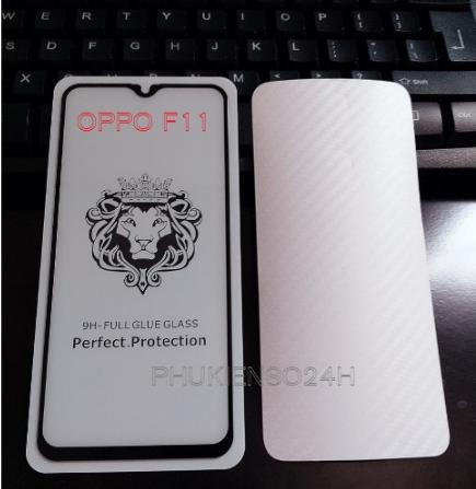 Oppo f11_kính cường lực 5d sư tử full màn hình -full keo+ miếng dán vân carbon mặt sau oppo f11