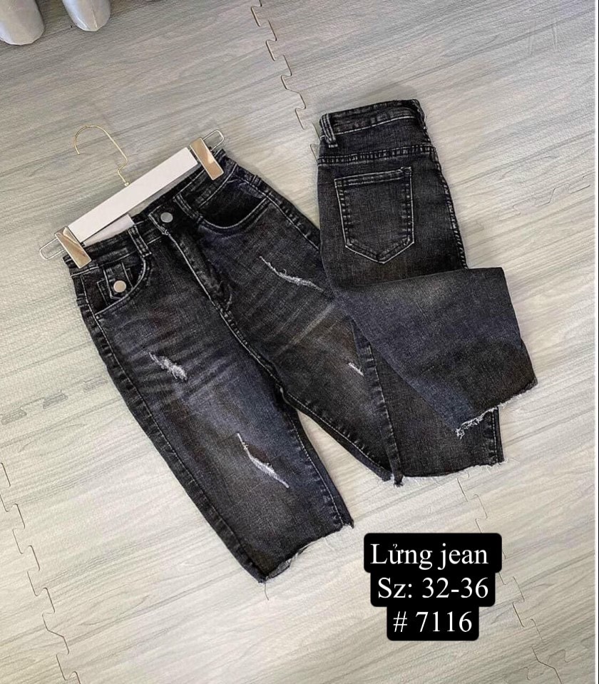 Bigsize quần ngố jeans co giãn, lưng cao, đen-xanh đậm-xanh sáng
