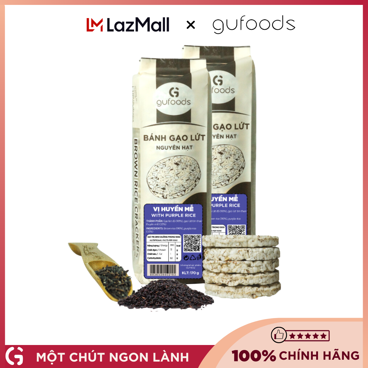 Combo 2 gói bánh ăn kiêng gạo lứt gufoods - vị huyền mễ - tập gym gufoods - phù hợp eat clean, thực dưỡng, tập gym, thuần chay