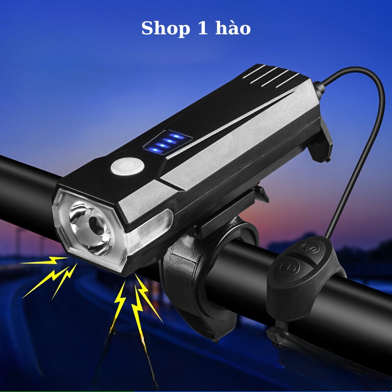 Đèn pha xe đạp t6 đèn đính hạt cao lumen đèn còi sạc usb đa năng xe đạp đi đêm chiếu sáng chống nước pin 2000mah