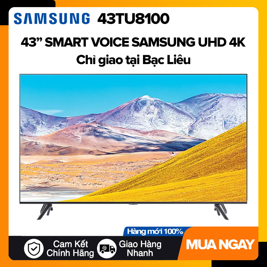 Smart voice tivi samsung 43 inch uhd 4k - model 43tu8100 điều khiển giọng nói, netflix, vieon, mytv, vtv go, galaxy play, dvb-t2 - bảo hành 2 năm