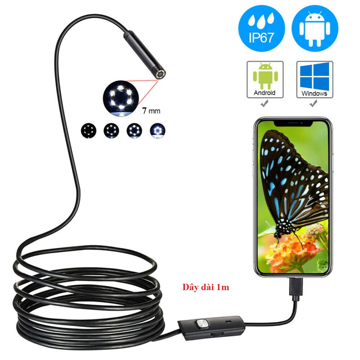 Camera nội soi chống nước, camera hỗ trợ sửa chữa, đèn nội soi thích ứng với mọi máy tính, điện thoại hỗ trợ UVC, chống nước IP67