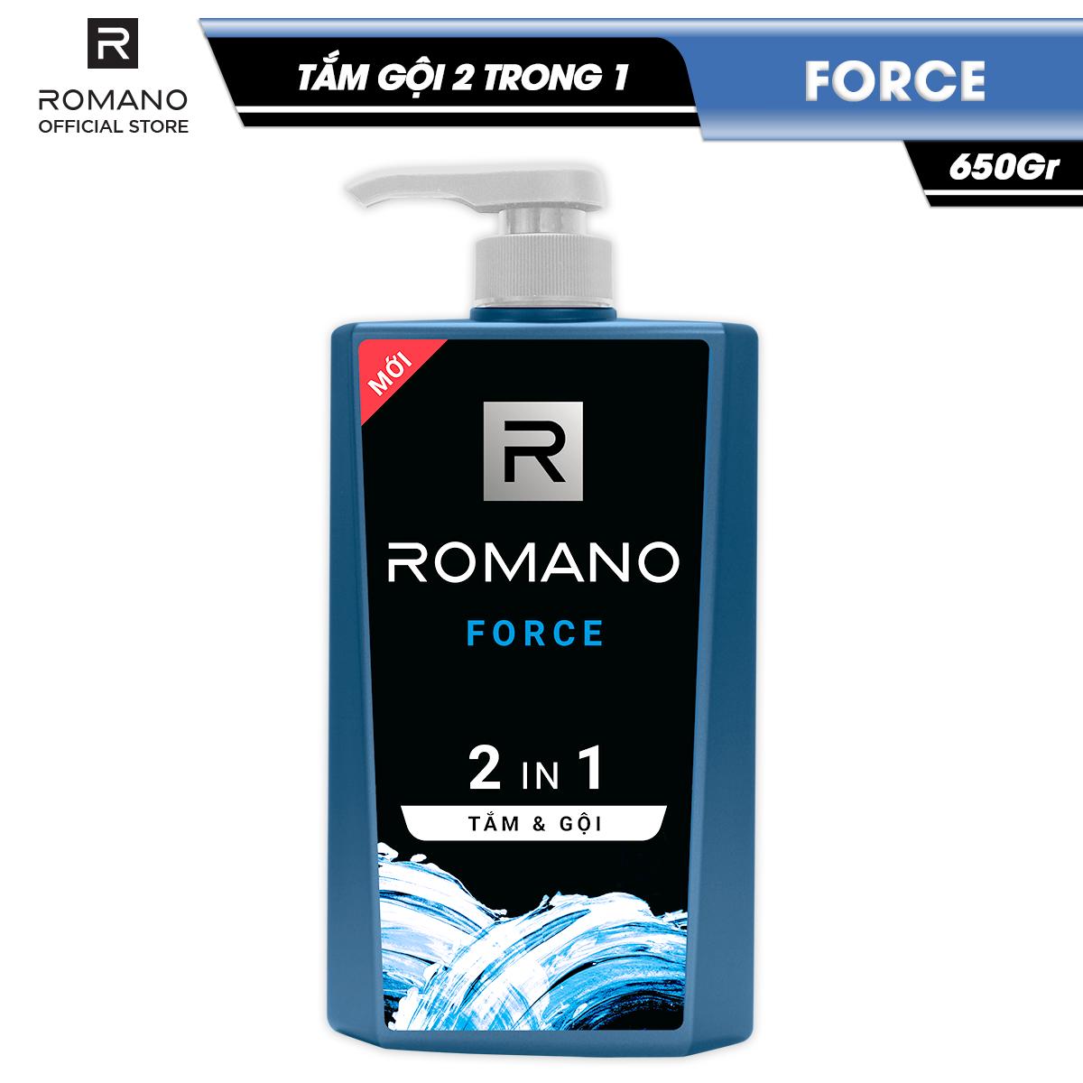 Tắm gội 2 trong 1 Romano Force hương nước hoa 650g