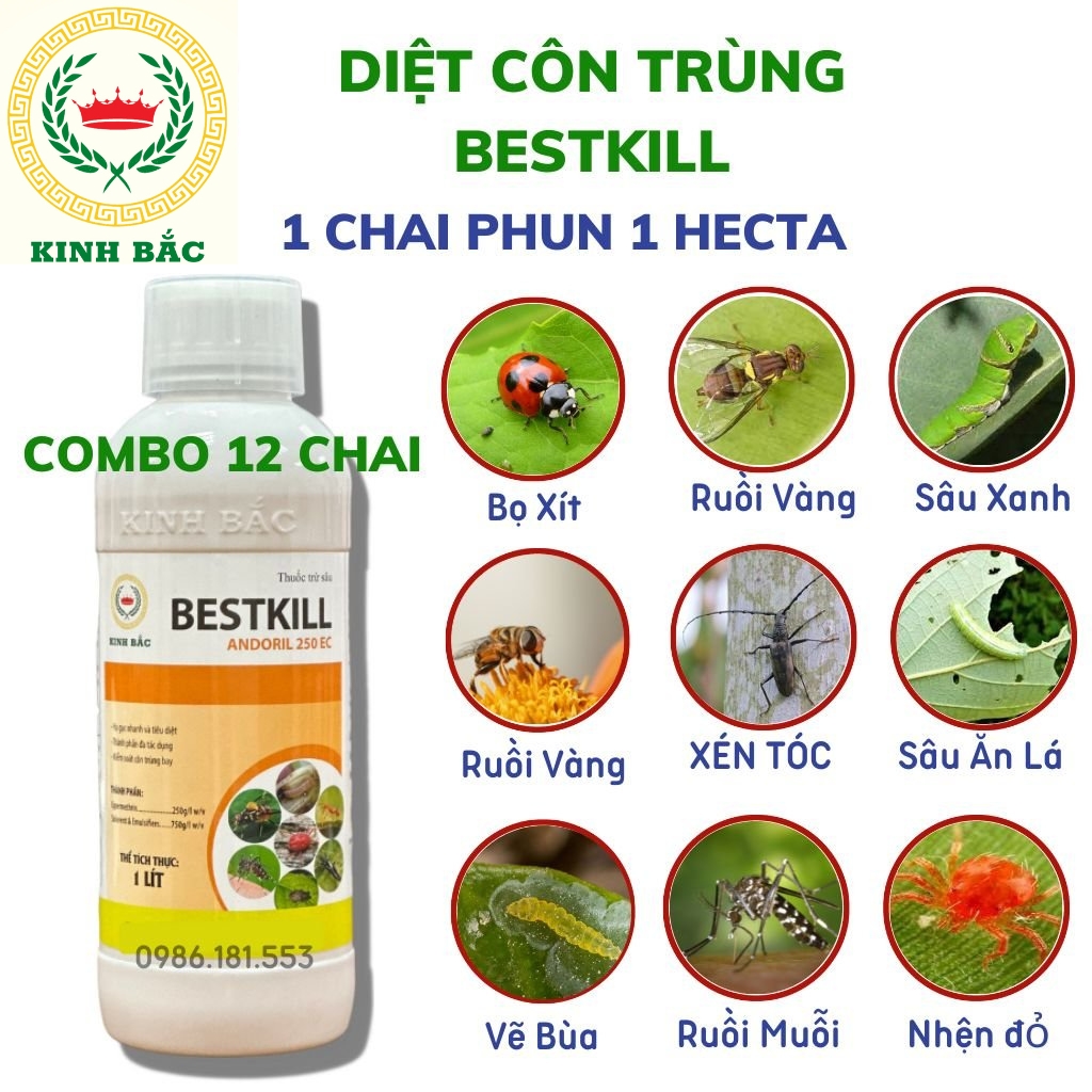 Combo 12 chai bestkill diệt sạch côn trùng gây bệnh công nghệ đức, 1 chai phun được 1ha, an toàn, tiết kiệm, hiệu quả