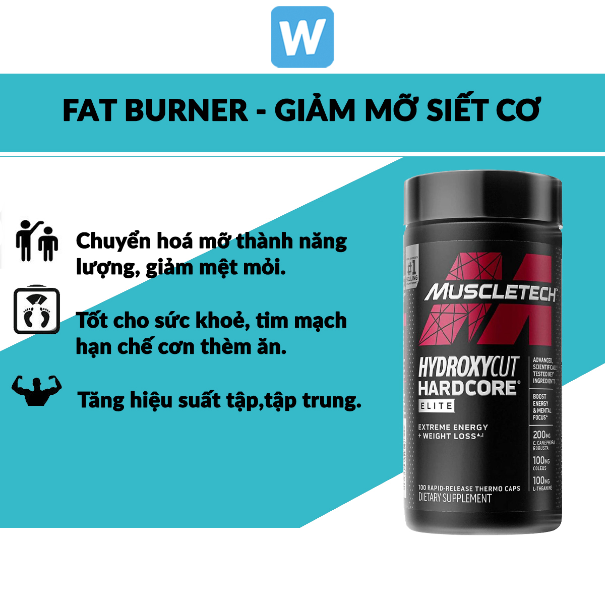 Viên hỗ trợ đốt mỡ muscletech hydroxycut hardcore eliteusa 100 viên