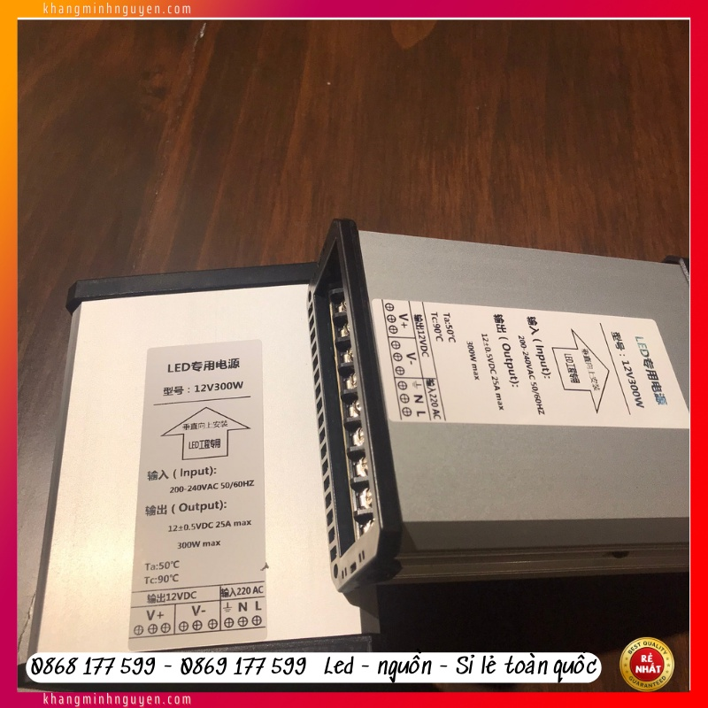 Nguồn ngoài trời 12V - 25A-300W vỏ nhôm cao cấp dùng cho đèn led dây, bảng hiệu quảng cáo, camera,...
