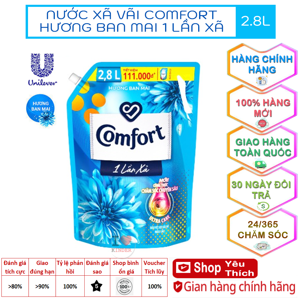 Nước xả làm mềm vải comfort chăm sóc chuyên sâu đậm đặc một lần xả hương ban mai - 2.8l