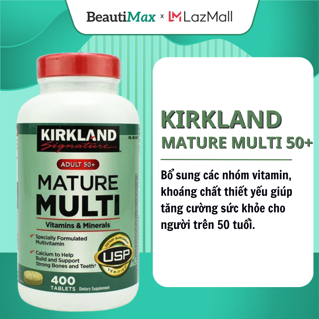 Viên uống bổ sung vitamin tổng hợp và khoáng chất Mature Multi Kirkland Signature cho người trên 50 tuổi hộp 400 viên - Beautimax