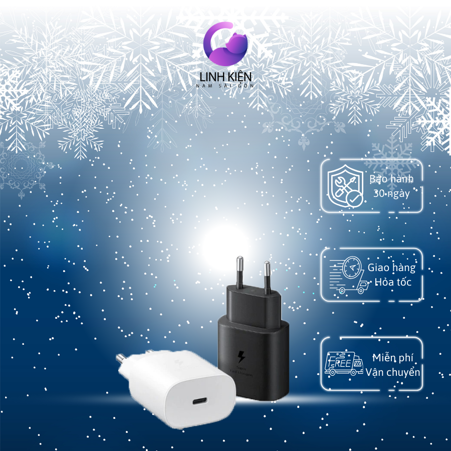 Sạc nhanh samsung 25w type c pd 25w màu đen