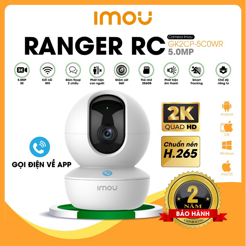 Camera imou wifi ranger rc 3mp-2k / 5m-3k, quay quét 360 độ, có nút gọi điện trên cam, đàm thoại 2 chiều, bảo hành 2 năm