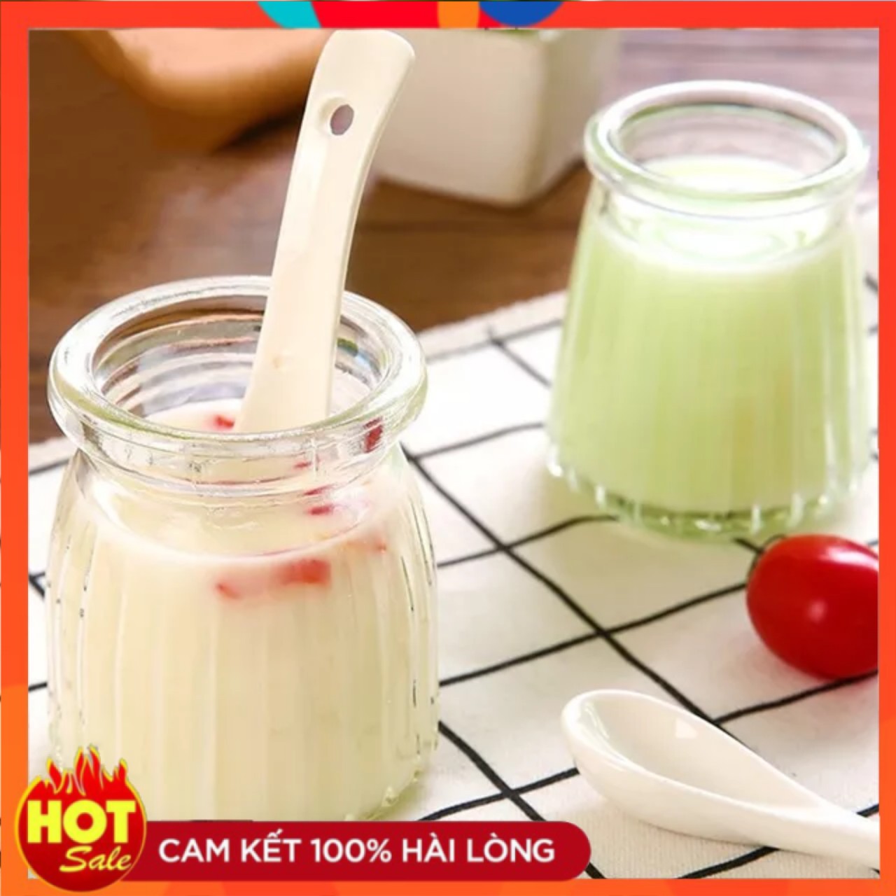 Hũ thủy tinh làm yaua - sữa chua caramen sọc 100ml nắp nhựa