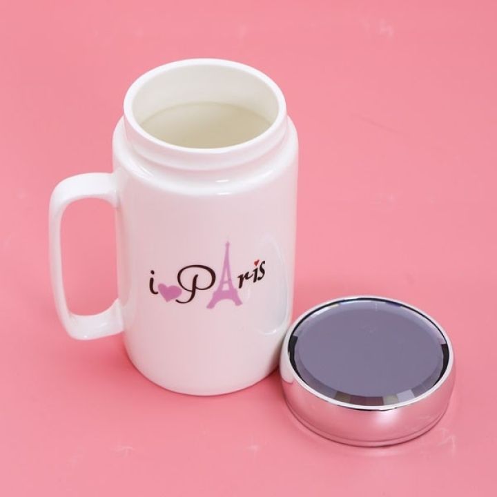 Cốc ly sứ giữ nhiệt cao cấp có nắp đậy soi gương - cốc giữ nhiệt cao cấp cute