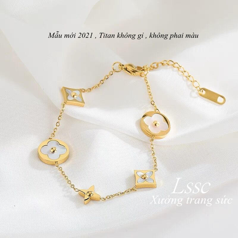 Vòng tay nữ 100% TITAN NGUYÊN CHẤT lắc tay nữ KHÔNG GỈ cỏ 4 lá mẫu mới nhất 2021 phong cách thời trang hàn quốc