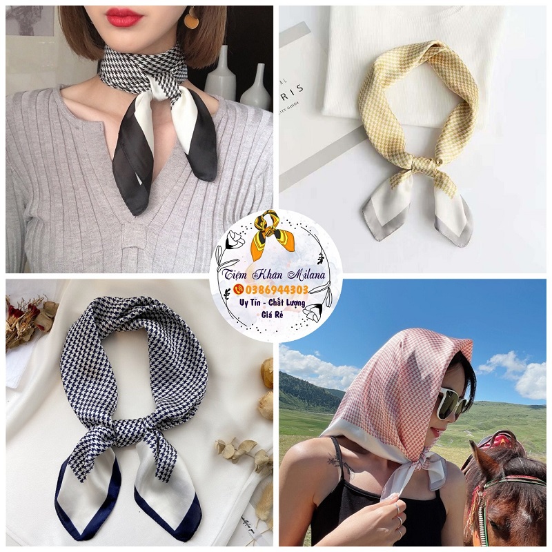 Khăn turban lụa vuông kẻ caro size 70x70cm nhiều màu làm áo yếm đi biển Milana 2022