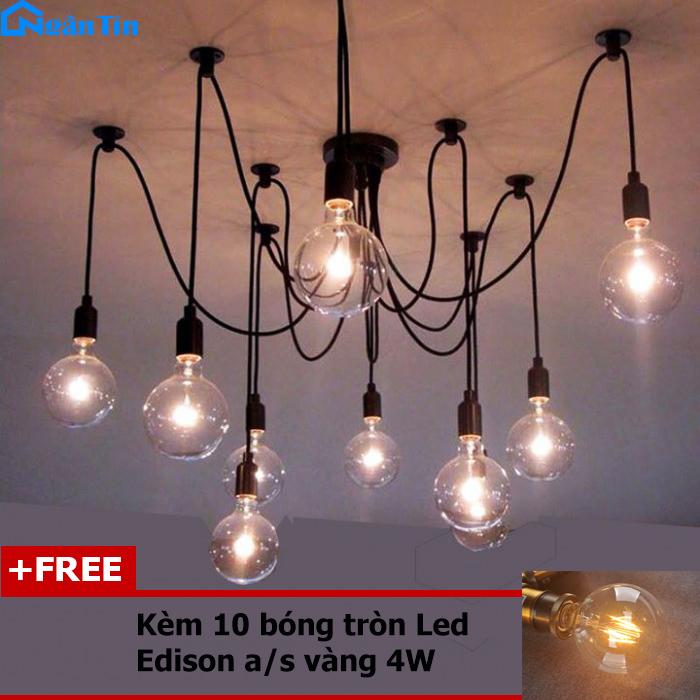 Bộ dây đèn thả trần kiểu nhện trang trí nhà quán cà phê THCN136 Ngân Tín (Tặng kèm bóng Led Edison tròn 4W)