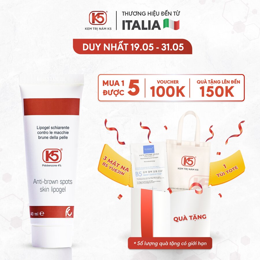 [HÀNG NHẬP KHẨU CHÍNH HÃNG ITALIA] Kem Xóa Nám Mảng, Nám Chân Sâu, Nám Sau Sinh K5 LIPOGEL - B.sy Khuyên Dùng