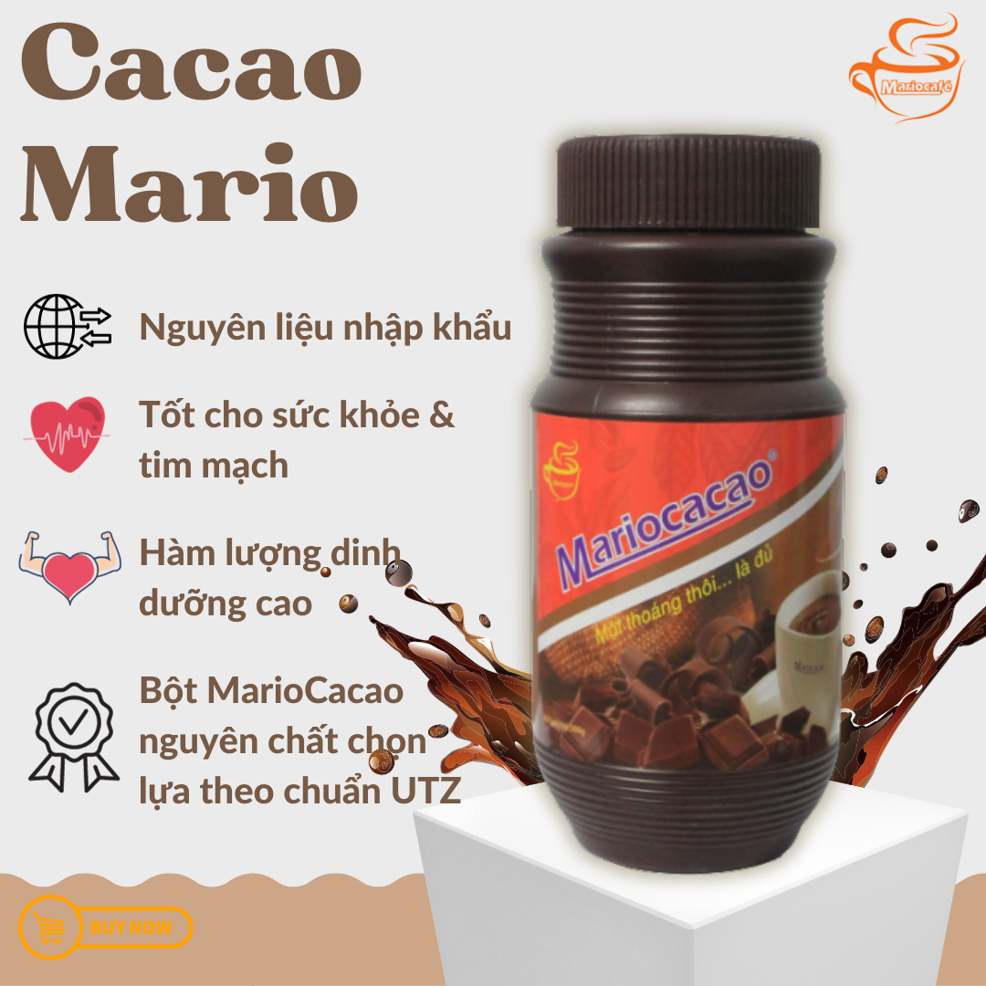 Bột Cacao Mario cao cấp, nguyên liệu nhập khẩu, hương vị đậm đà, phù hợp gu thưởng thức mạnh (500 gram)