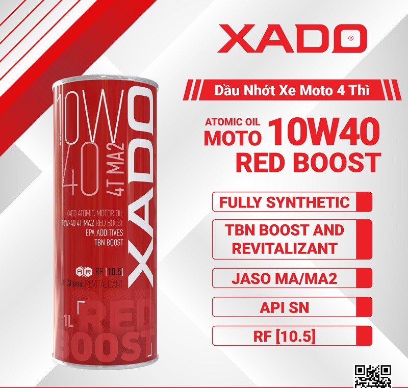 DẦU NHỚT XE SỐ - CÔN TAY XADO Atomic Oil 10W-40 4T MA2 RED BOOST 1LIT MADE IN HOLLAND