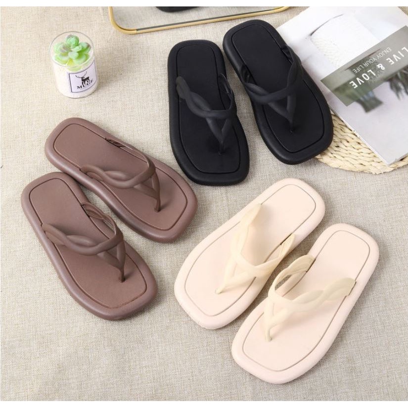 Dép xỏ ngón nữ xoắn dây đế bánh mì thời trang Ulzzang, dép đi biển cực xinh xắn