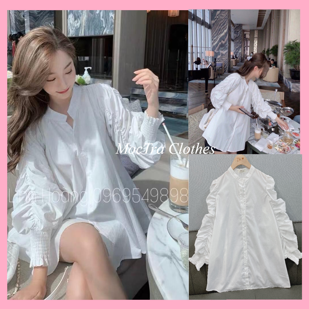 Áo sơ mi trắng nữ zúm tay tiểu thư chất thô đũi siêu xinh, Áo kiểu nữ công sở dáng thụng rộng, chất thô đũi dày dặn đẹp giá rẻ