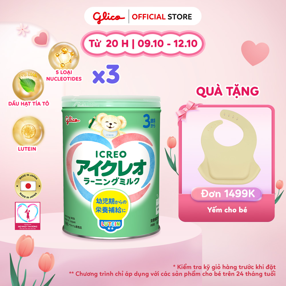 (ICREO SỐ 3) Combo 3 Lon Thực Phẩm Bổ Sung Sữa Dinh Dưỡng GLICO ICREO LEARNING MILK cho bé từ 3 tuổi trở lên (Số 3 - 3Lon x 820g/Lon)
