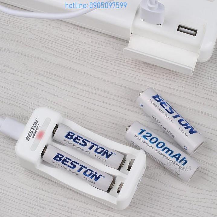 Bộ sạc pin AA/AAA 2 cổng Beston kèm 4 pin sạc đa dụng
