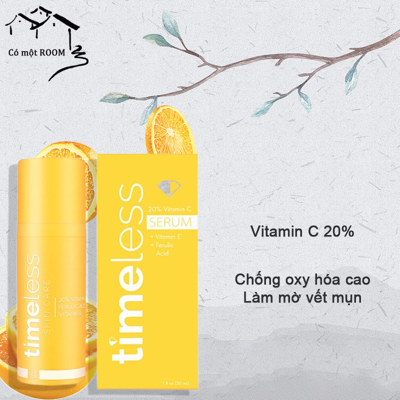 Tinh chất Timeless Vitamin C 20% , Vitamin B5 Serum 30ml Chống oxy hóa cao, làm mờ vết mụn