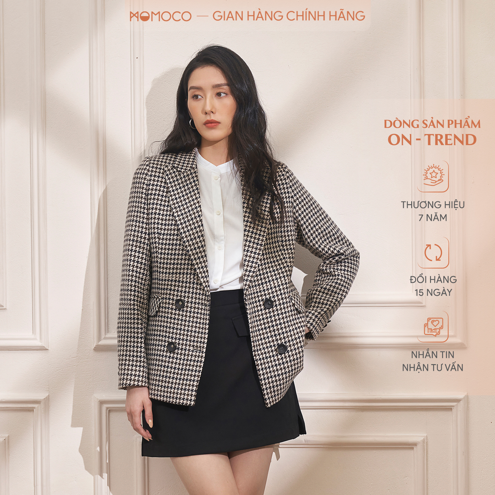Áo Blazer Dạ Dáng Suông MOMOCO M2878 Chất Vải Dạ Dày Dặn Ấm Áp Thiết Kế Tay Dài Giao Nẹp 4 Khuy