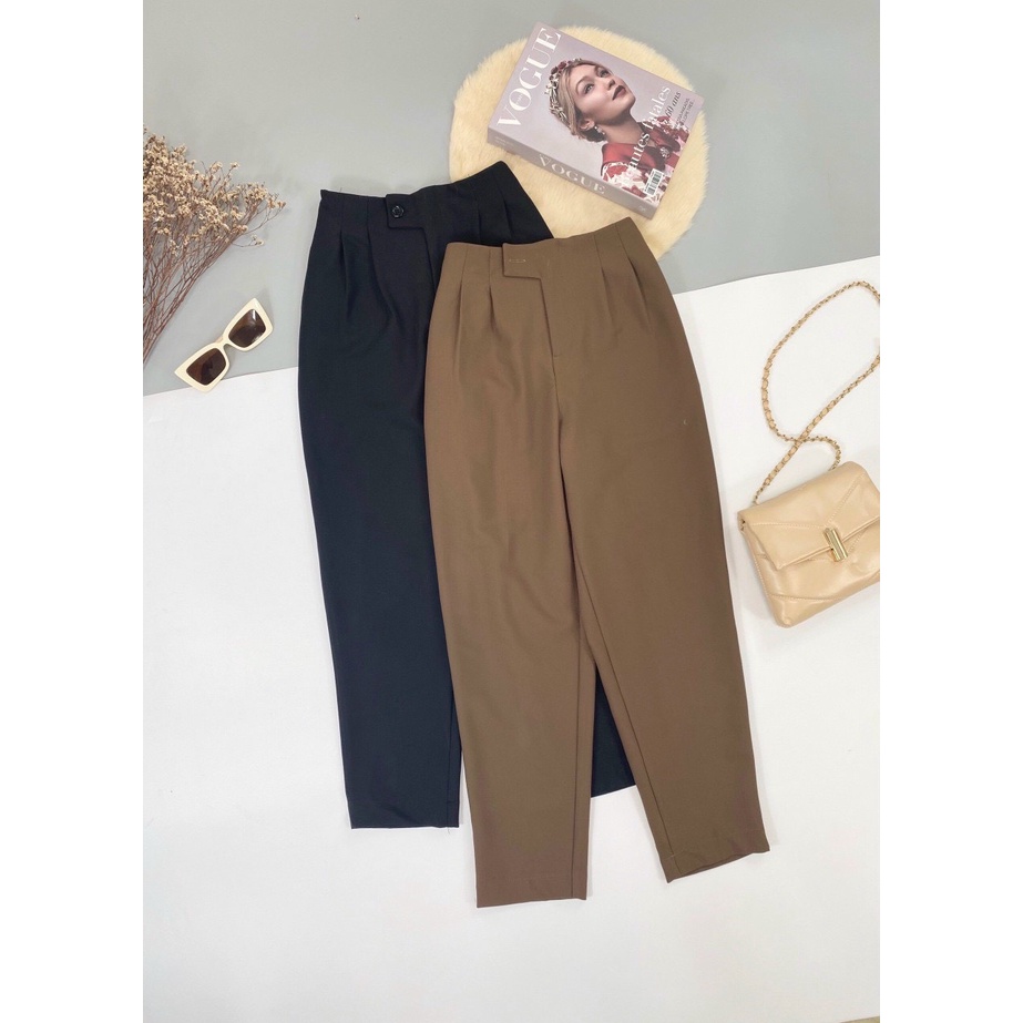Quần baggy lệch khuy bigsize _ quần lung thun cạp cao _ BG01
