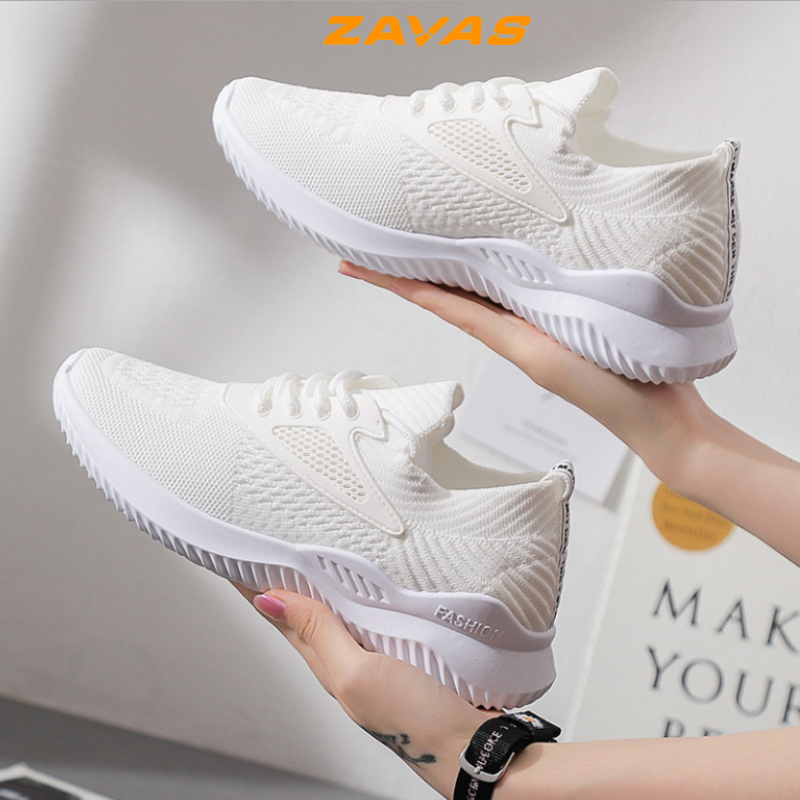 Giày thể thao sneaker nữ trắng ZAVAS đế cao 4cm công nghệ lưới flynit êm nhẹ thoáng khí xỏ vào là mang , dây giày tượng trưng cho năng động S393