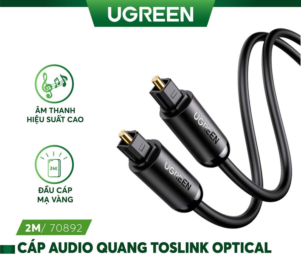 Cáp quang âm thanh Digital Optical Audio Toslink dài 2m Ugreen 70892 cao cấp
