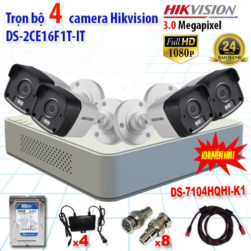 Trọn bộ 4 camera hikvision ds-2ce16f1t-it + ds-7104hqhi-k1