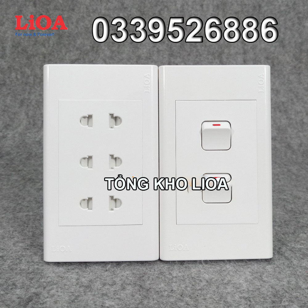 Combo ổ cắm điện ba 2 chấu 16A (3520W) + 2 công tắc điện LiOA - Lắp âm tường