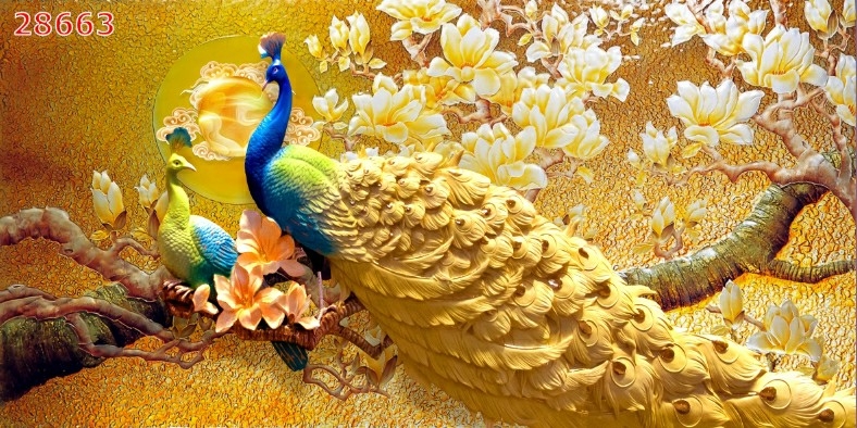 Tranh uyên ương chim công phượng 3D dán tường, trang trí phòng ngủ, phòng khách
