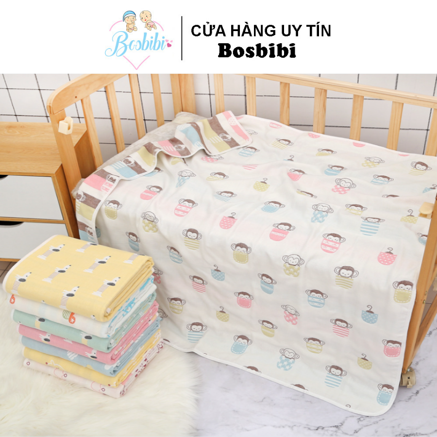 Chăn cotton xô 6 lớp 2 mặt họa tiết hàng cao cấp cho bé, kích thước 110*110cm
