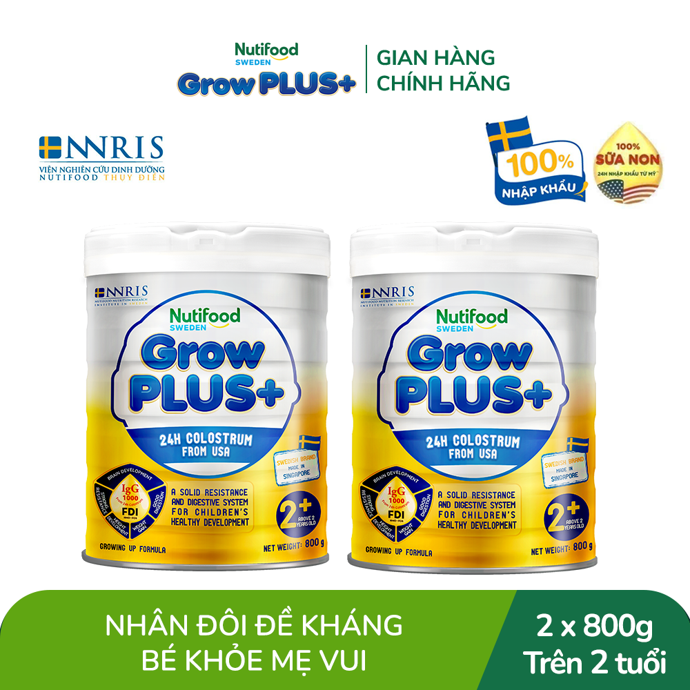 Combo 2 Sữa non GrowPLUS+ (vàng) - Hỗ trợ tăng cường đề kháng trên 2 tuổi Singapore tăng cường hệ miễn dịch và hấp thu chất dinh dưỡng (2lon x Lon 800g) - Grow Plus+