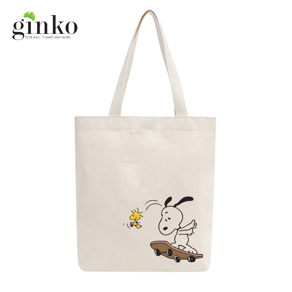 Túi tote vải mộc GINKO dây kéo khóa ( có túi con) in hình Snoopy M99