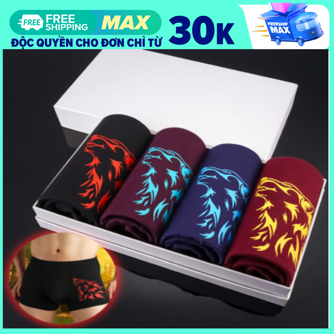 Combo 4 Quần sịp đùi nam chất đẹp,giá rẻ - Quần lót nam hình Sói -Boxer đùi nam, Quần ngủ nam 2020
