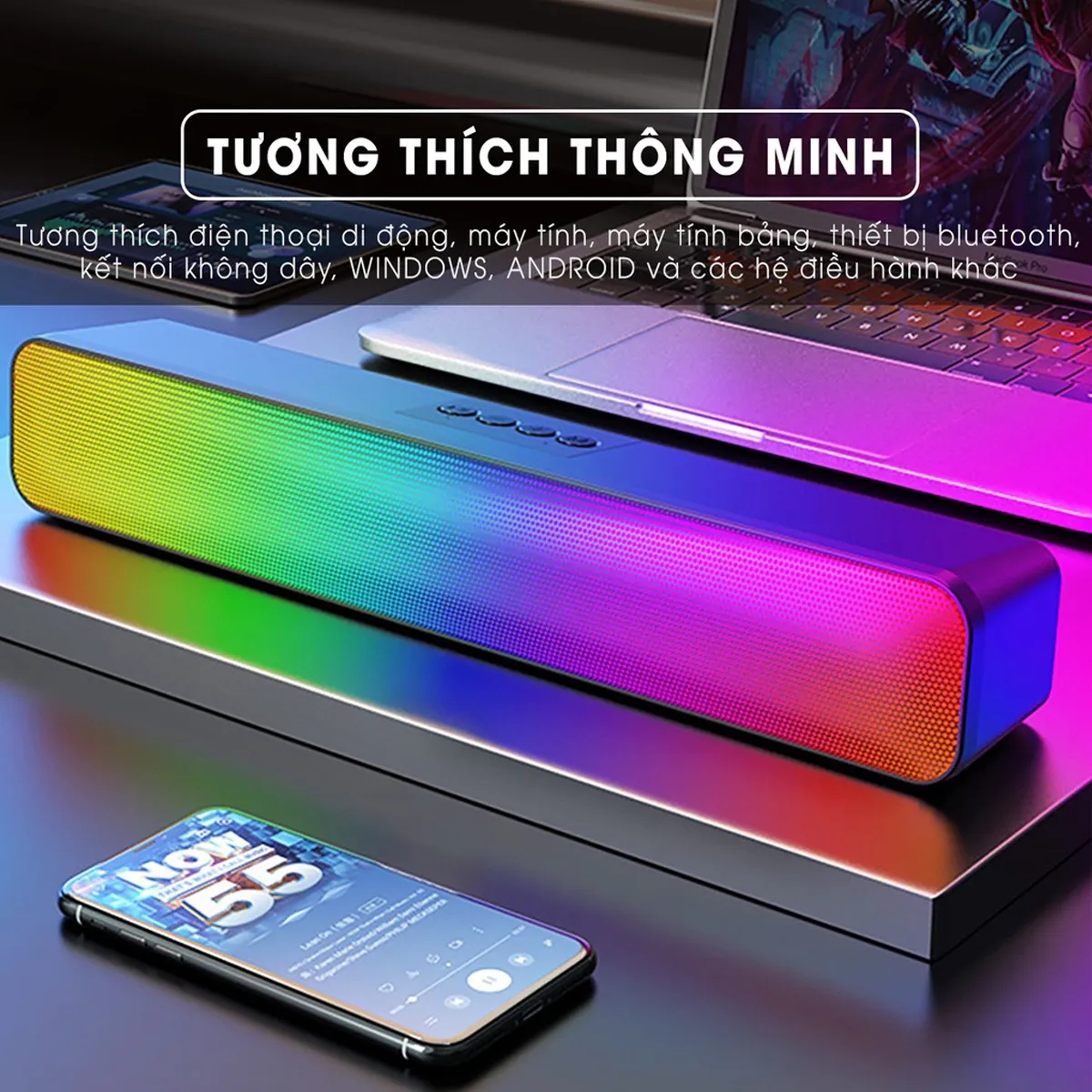 Loa bluetooth, dẫn loa bluetooth không dây RGB, âm thanh nổi 3D, dẫn loa 1200mAh
